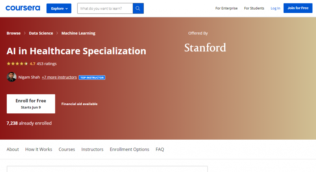 AI in Healthcare Specialization by Stanford University on Coursera
