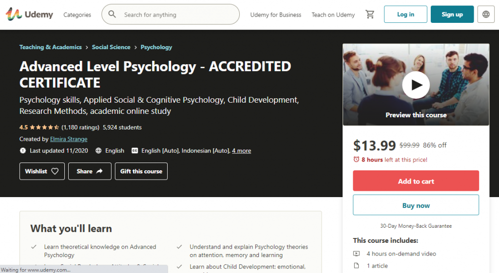 Advanced Level Psychology Certificate on Udemy