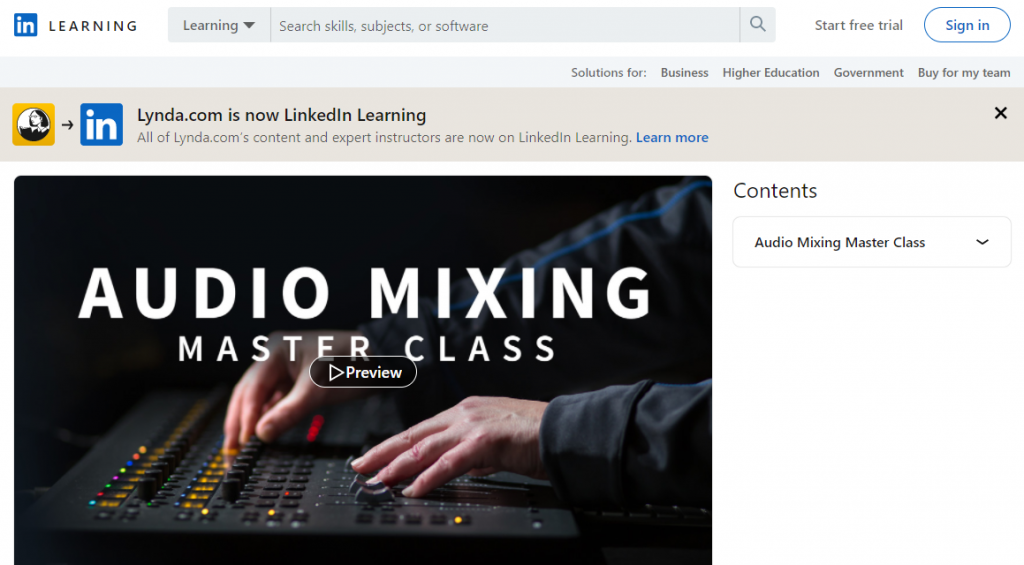 Audio Mixing Masterclass on LinkedIn Learning