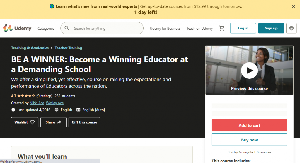 Be a Winner- Becoming a Winning Educator at a Demanding School on Udemy