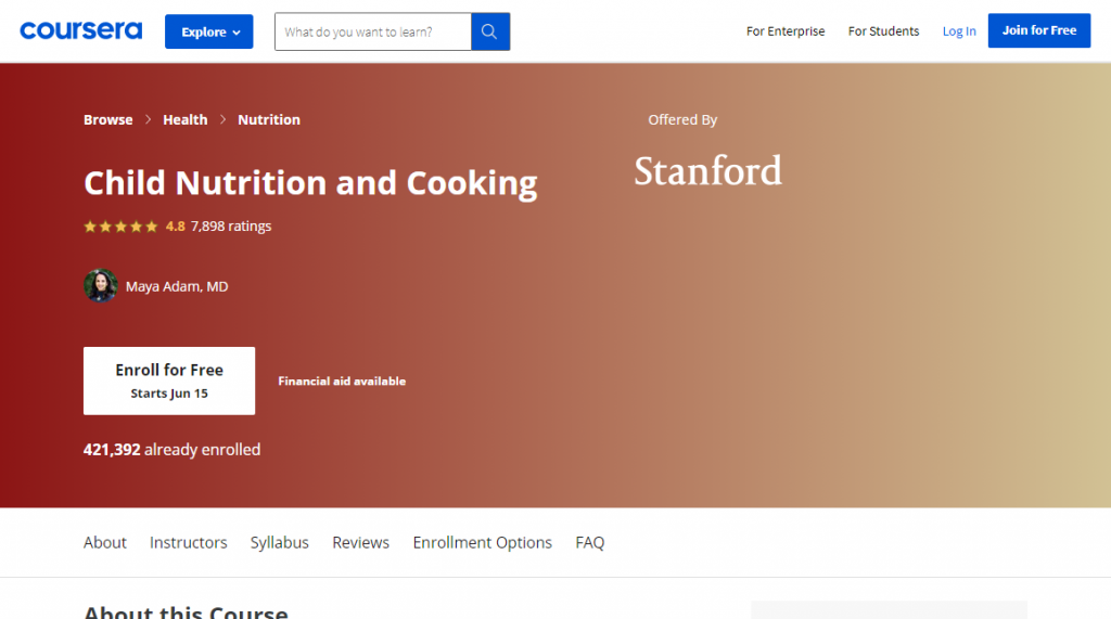 Child Nutrition and Cooking on Coursera