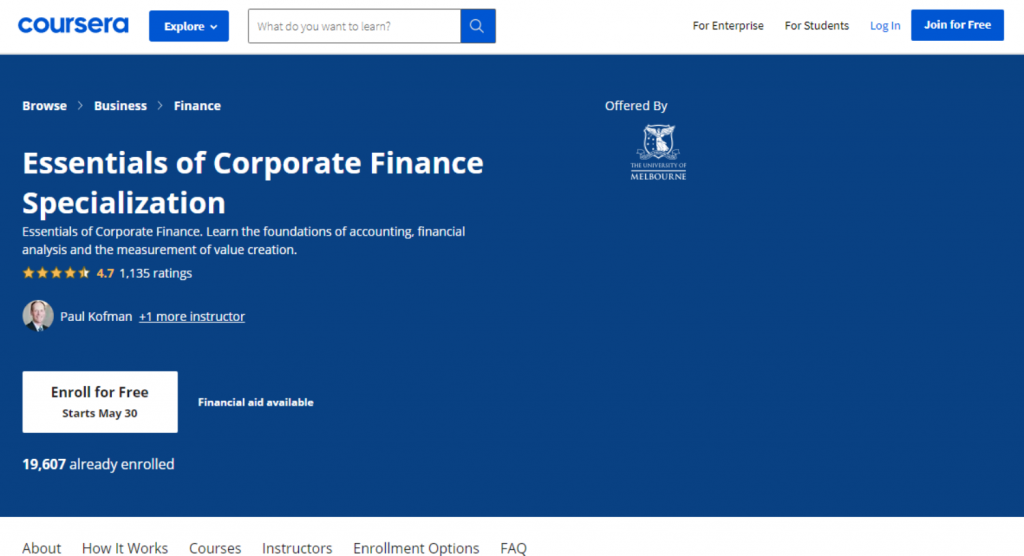 Essentials of Corporate Finance Specialization on Coursera