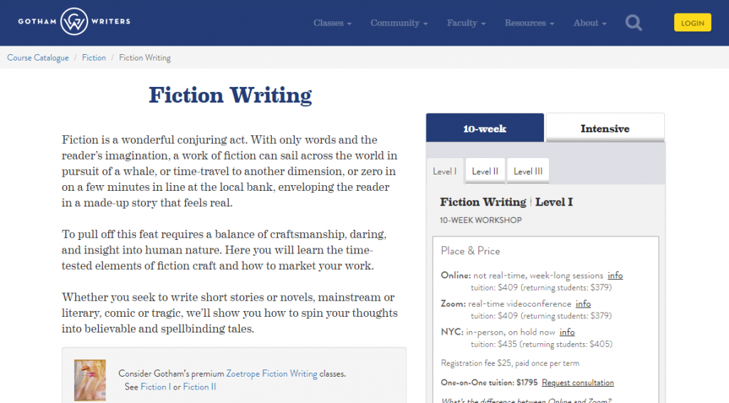 free fiction writing classes online
