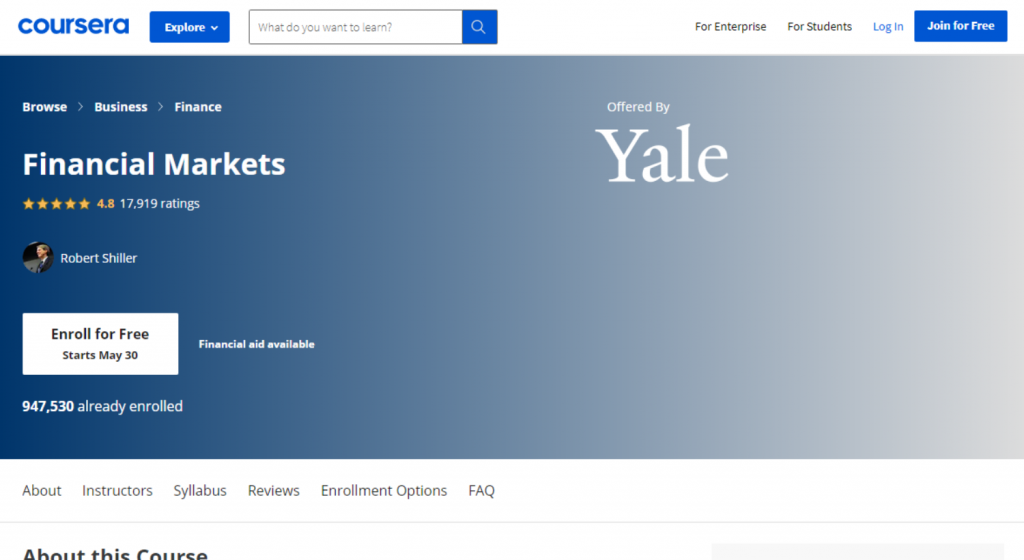 Financial Markets on Coursera