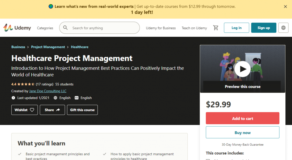 Healthcare Project Management by Udemy