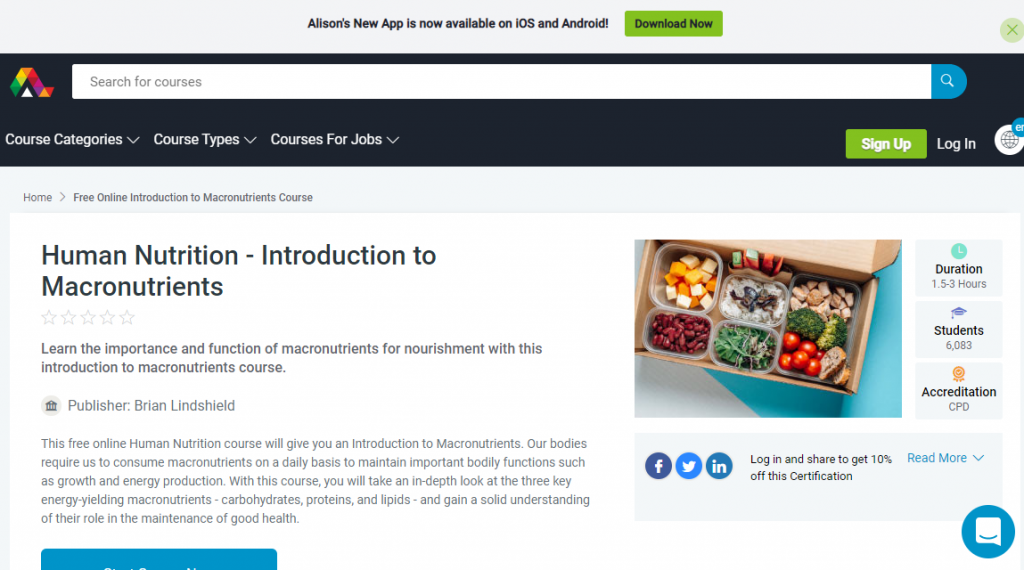 Human Nutrition- Introduction to Macronutrients, Revised, on Alison