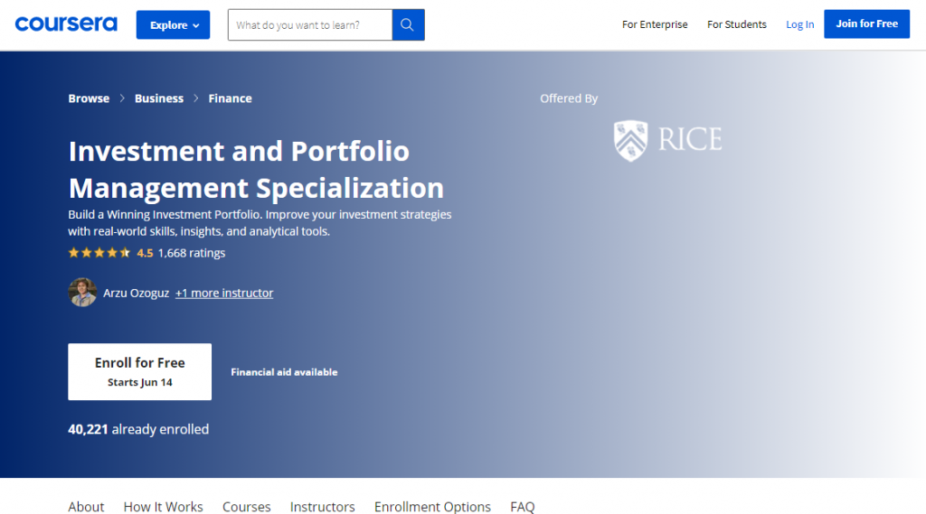 Investment and Portfolio Management Specialization on Coursera