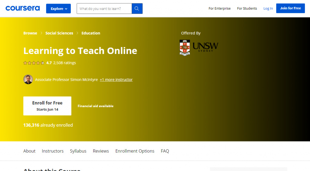 Learning to Teach Online on Coursera