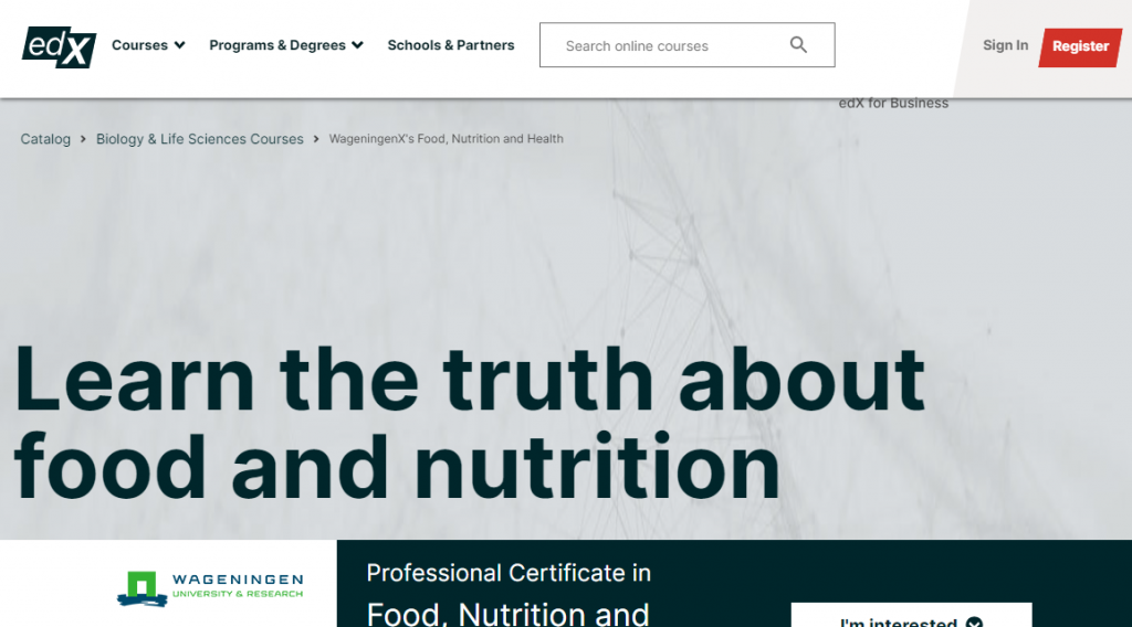 Professional Certificate in Food, Nutrition and Health at EdX