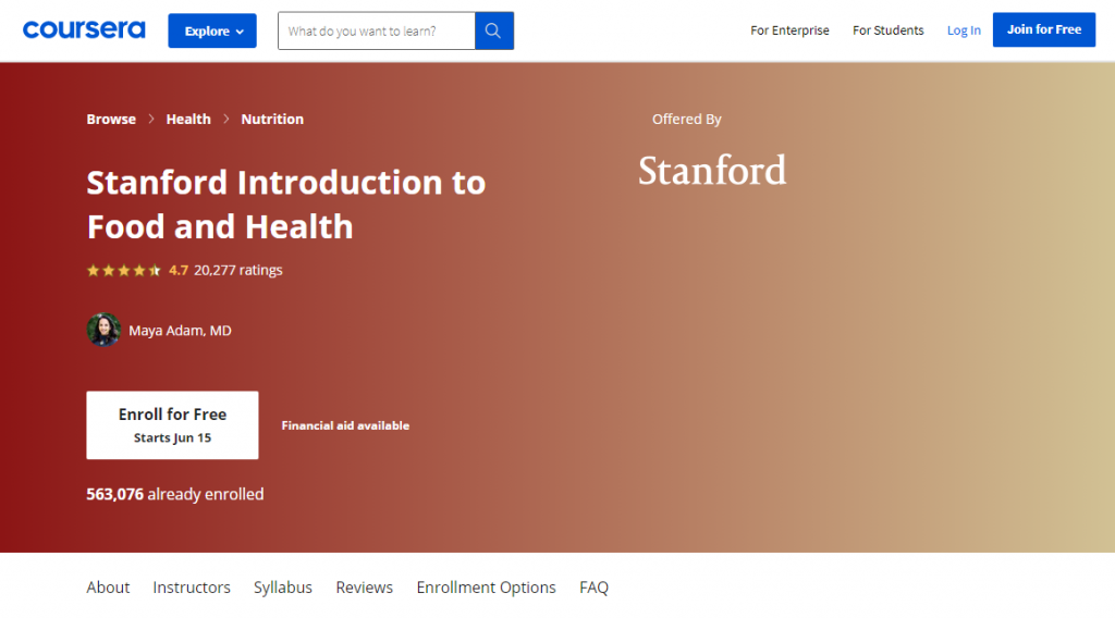 Stanford Introduction to Food and Health on Coursera