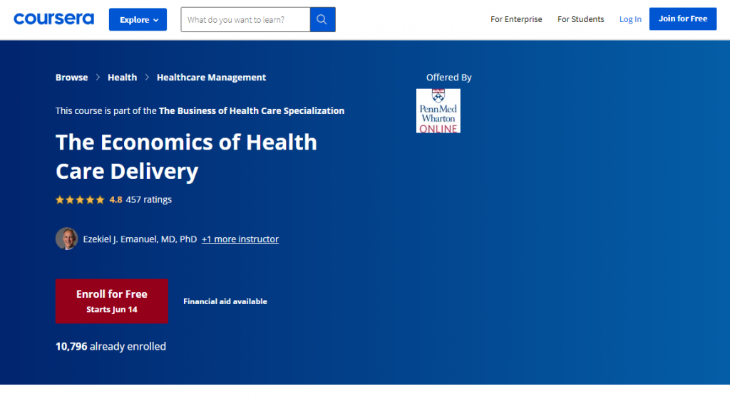 The Economics of Healthcare Delivery by The University of Pennsylvania on Coursera