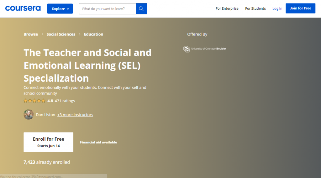 The Teacher and Social and Emotional Learning (SEL) Specialization on Coursera