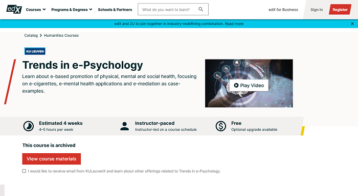 Trends in e-Psychology on Edx Homepage