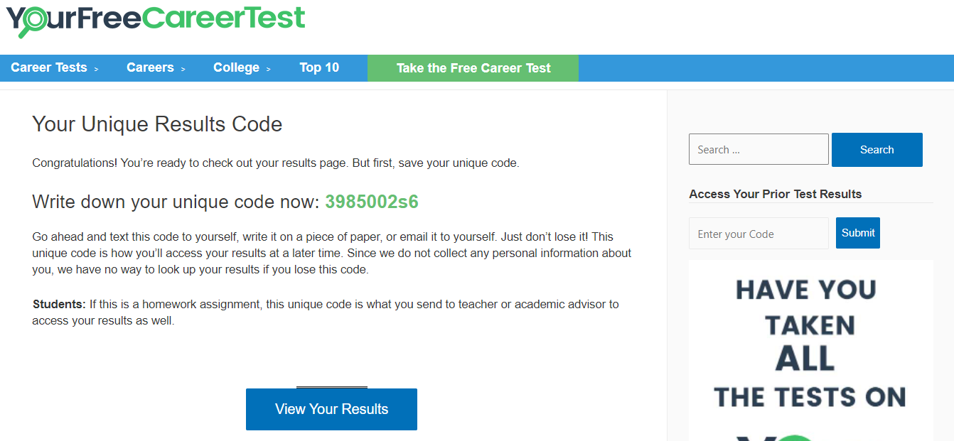 free career test one